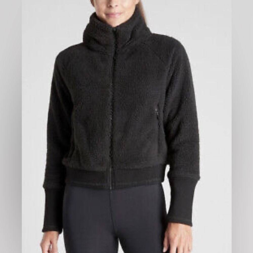 Athleta Black Sherpa Tugga Zip-Up Jacket